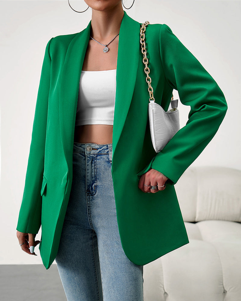Women's Open-Front Long Sleeve Workwear Casual Blazer – Green
