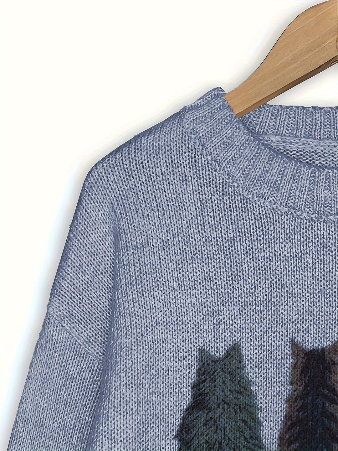 Cat-Print Sweater for Women, Cozy Style