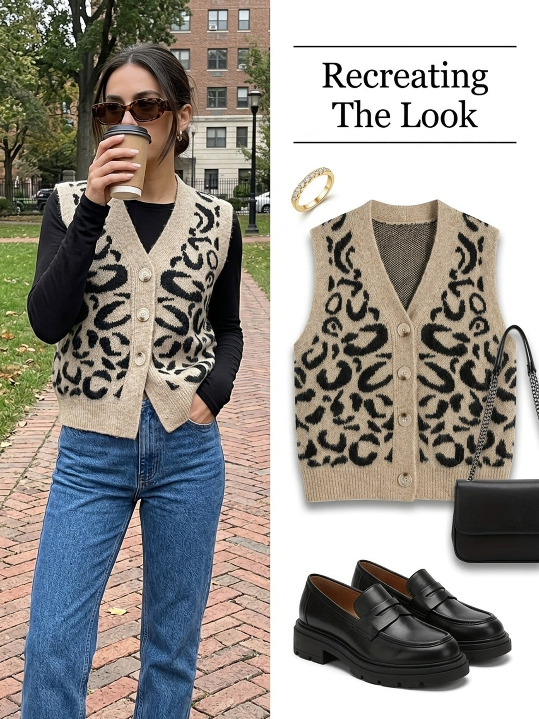 Khaki Patterned Button-Front Vest for Women