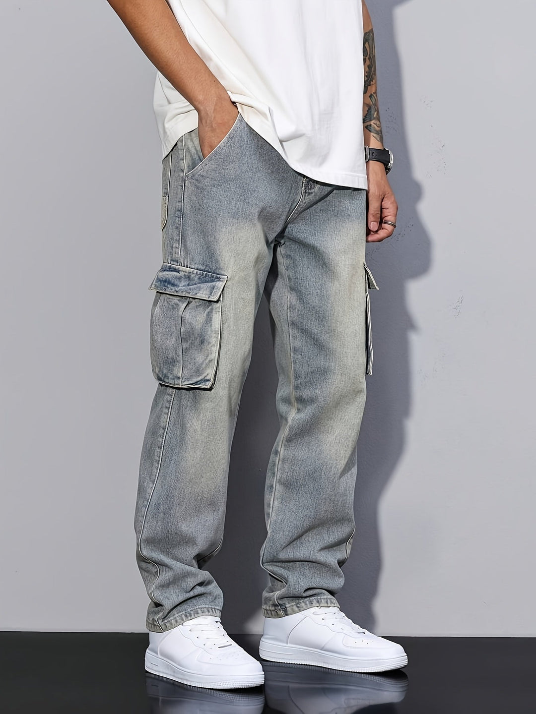 Sea Blue Relaxed Cargo Pants for Men