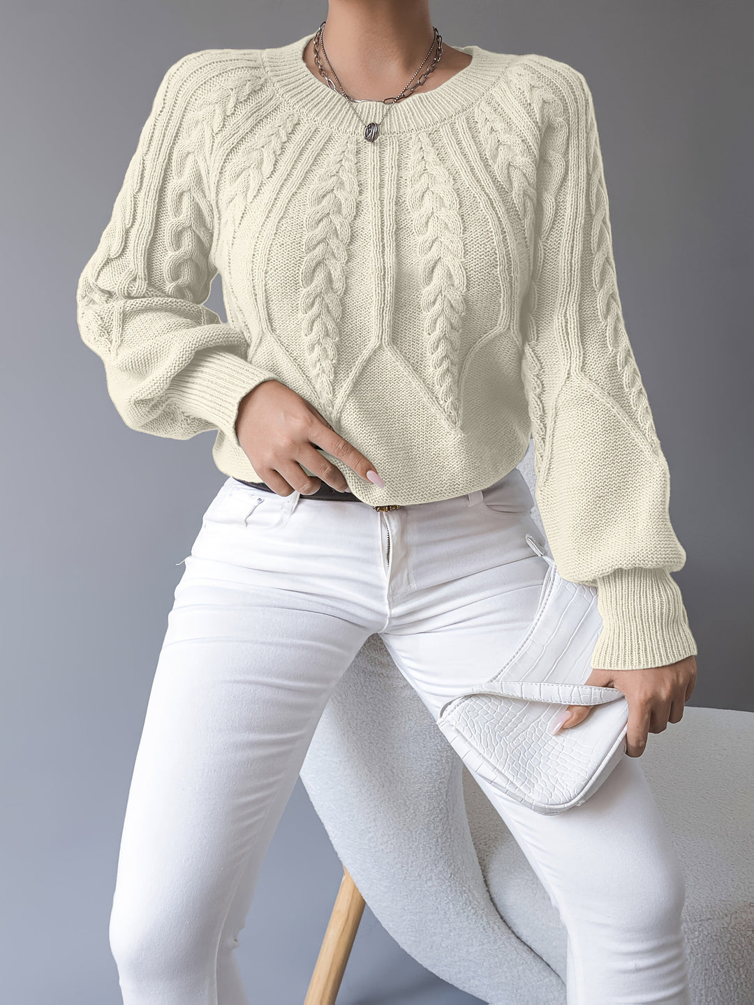 Ladies Cable-Knit Textured Sweater