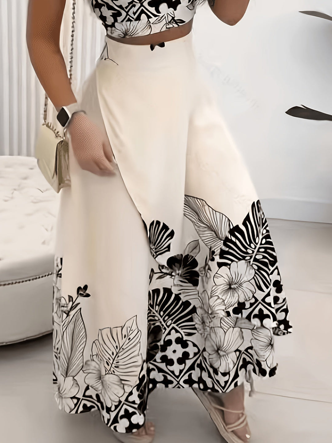 Tropical Print Two-Piece Skirt Set for Women