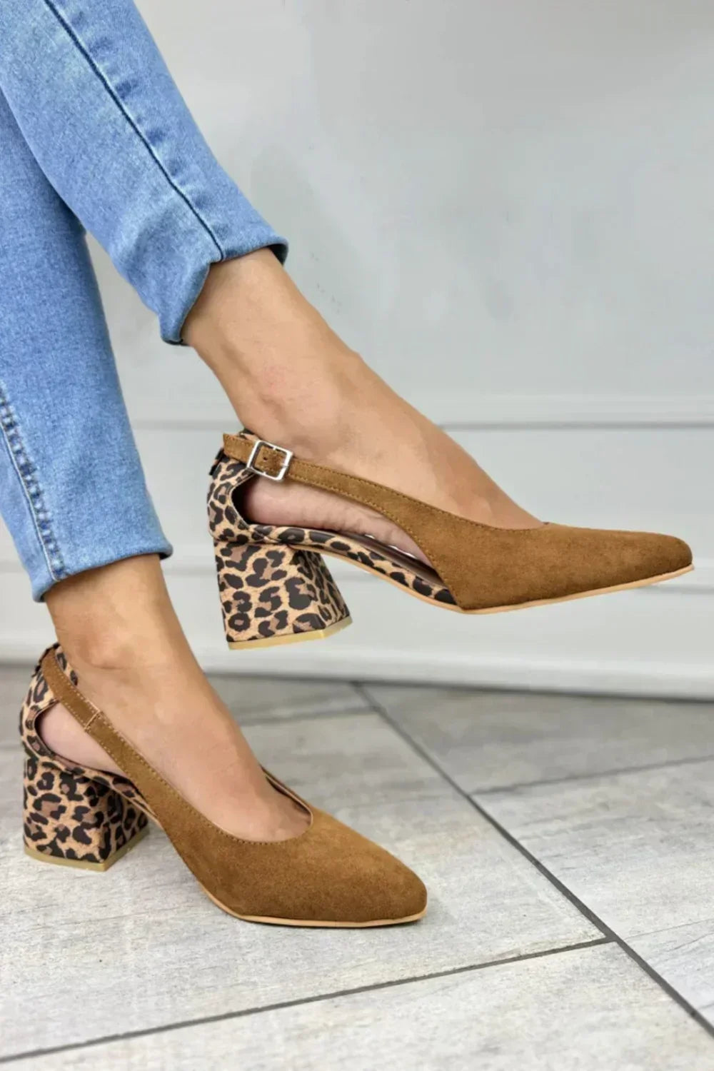 Light Brown Stylish Slingback Leopard Print Heels for Women