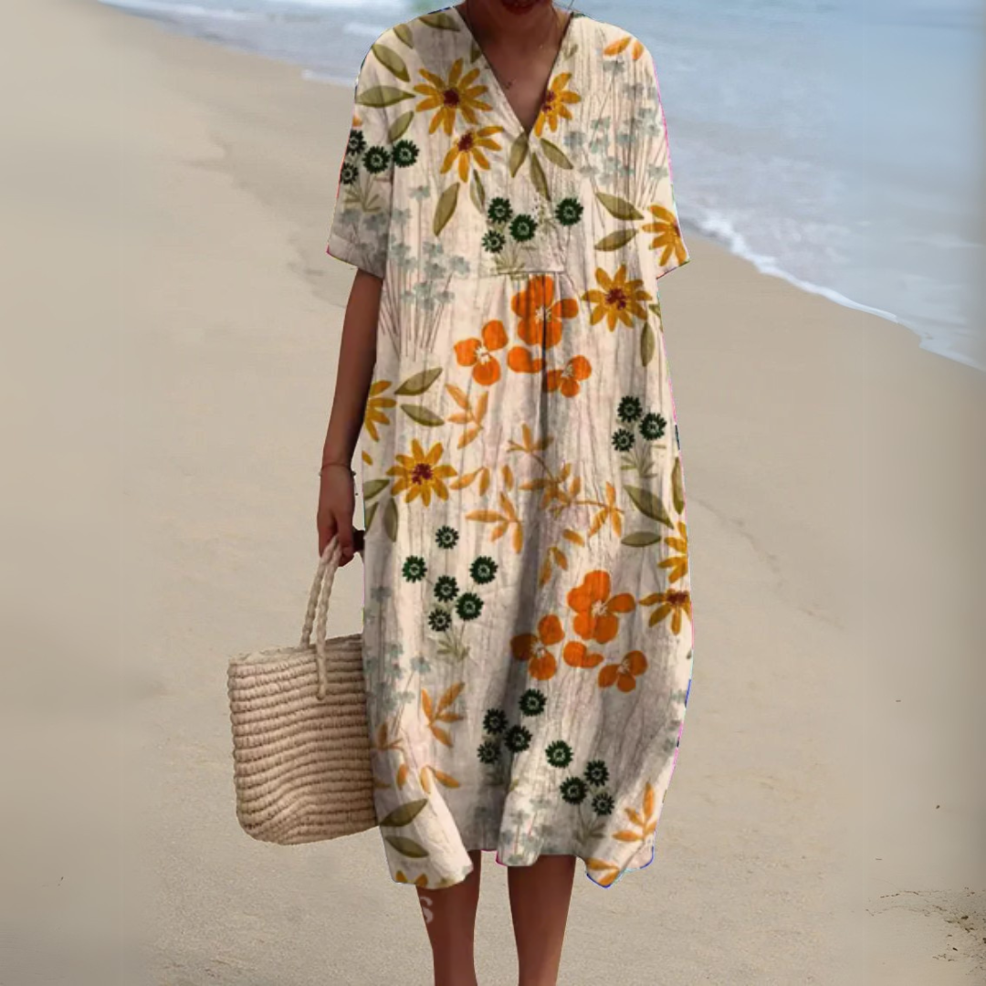 Elegant Floral V-Neck Dress for Women