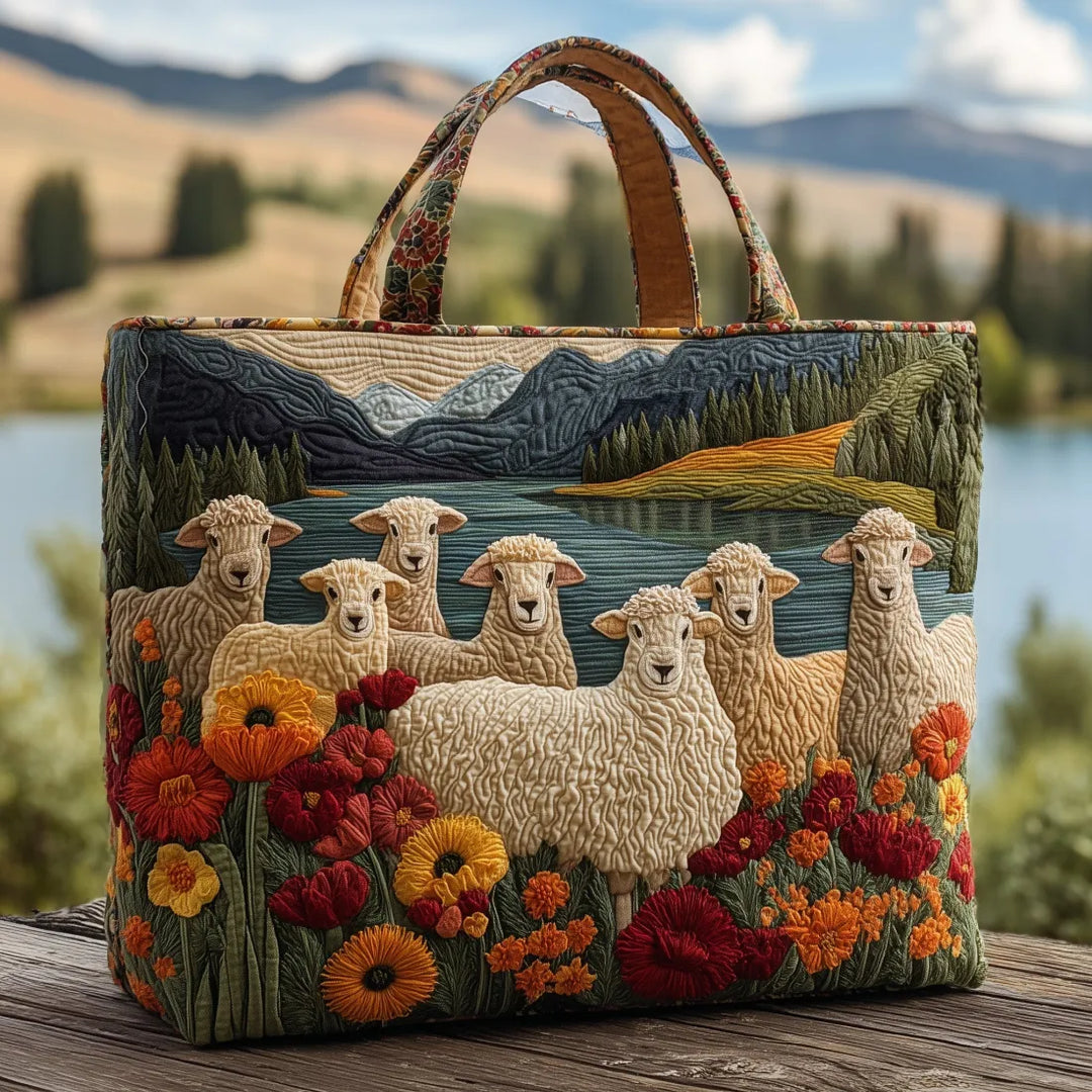 Artistic Sheep Floral Design Tote Bag