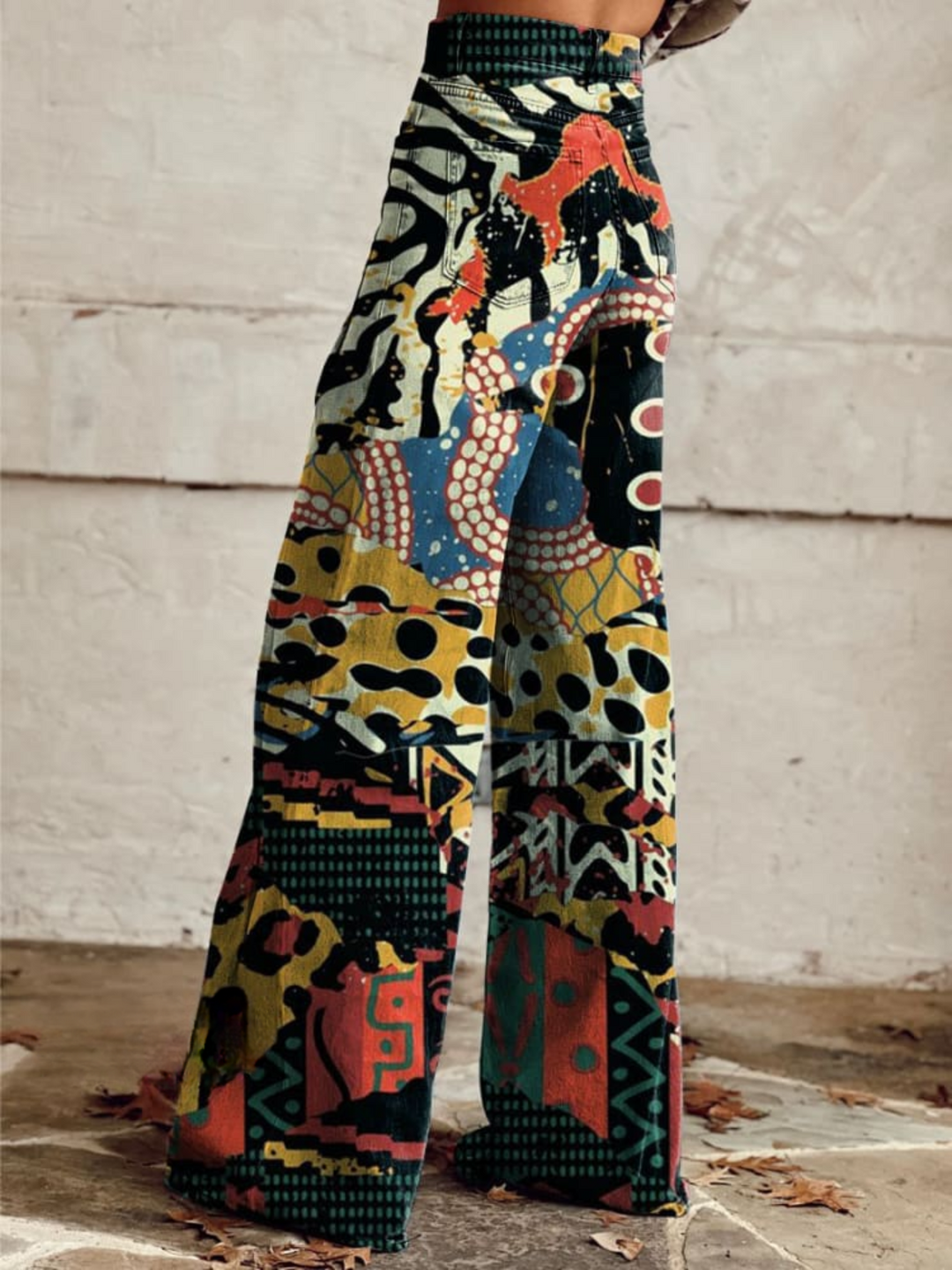 Elegant Wide Multicolor Art Pants, Plus Size