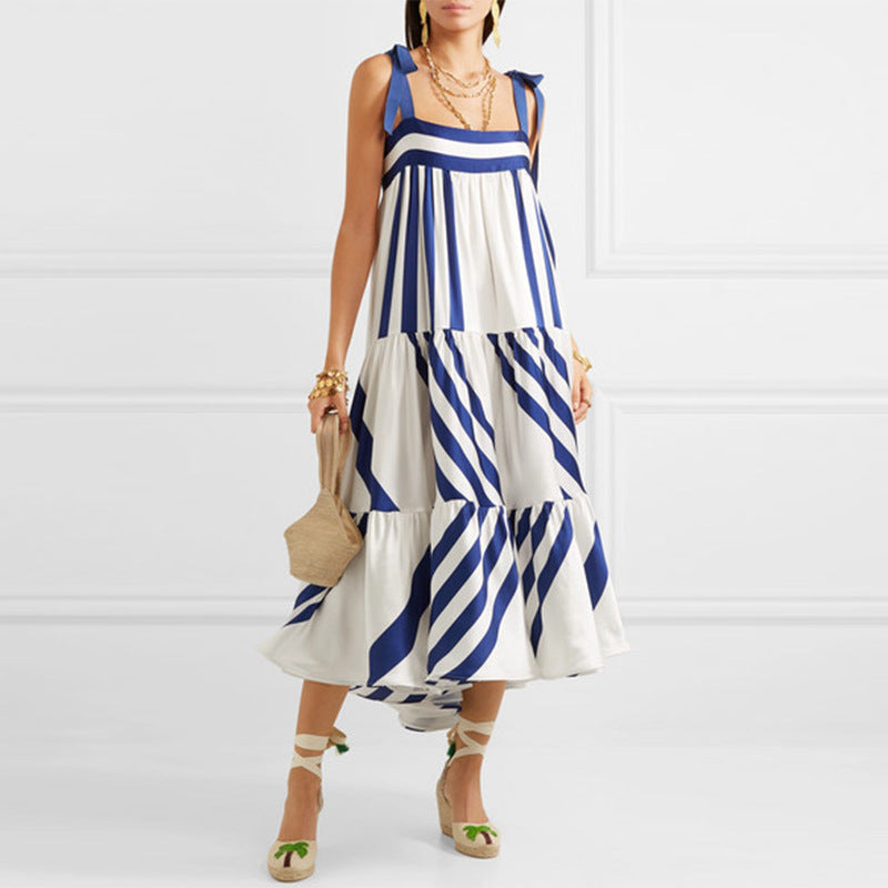 Women's Sleeveless Printed Midi Dress – White