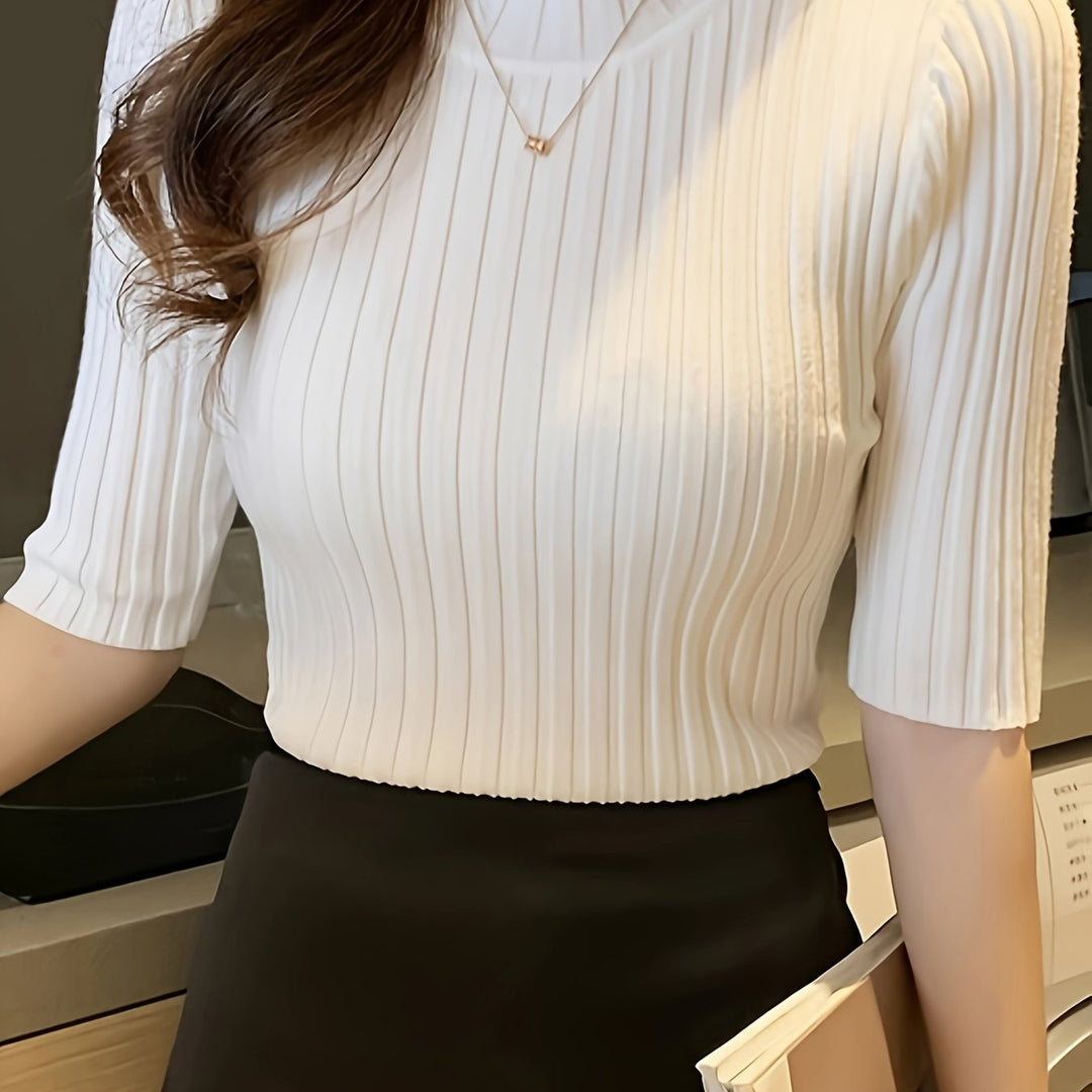 Ribbed Mock-Neck Top for Women