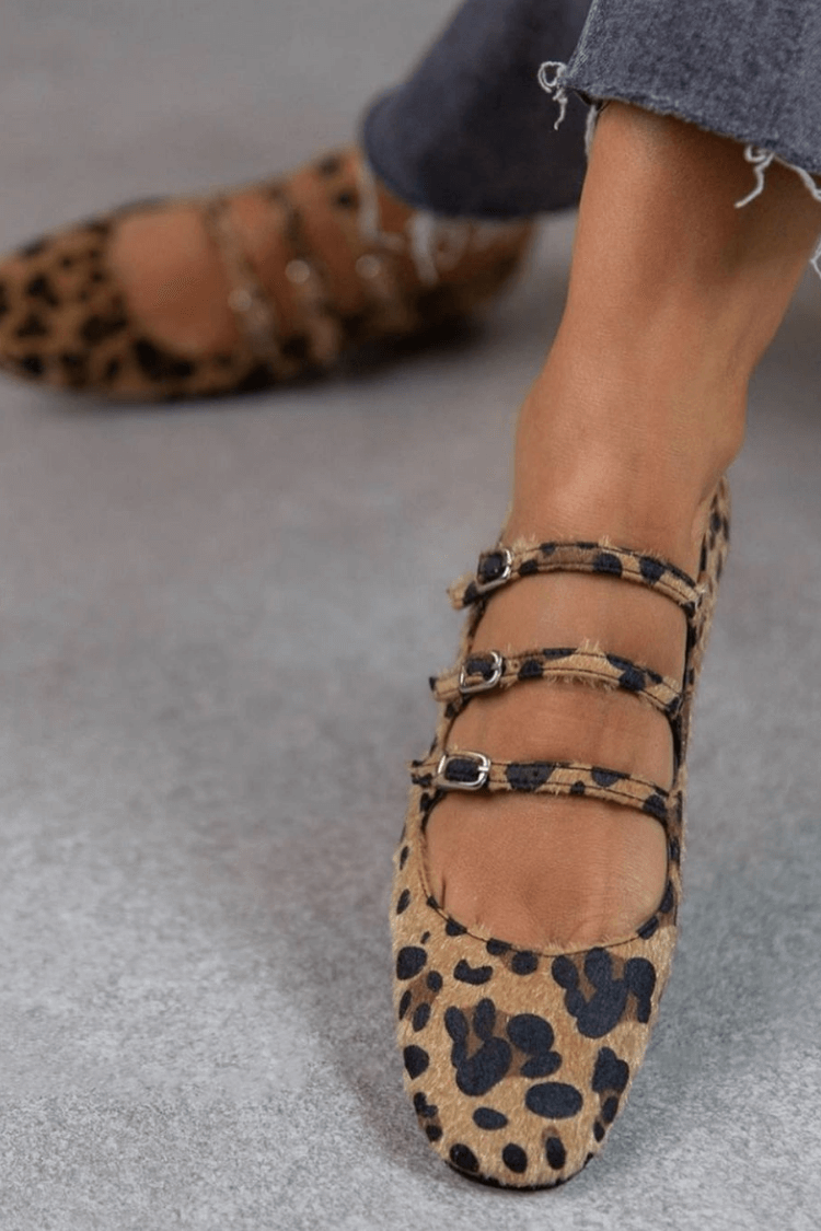 Leopard Triple Buckle Loafers, Premium Style