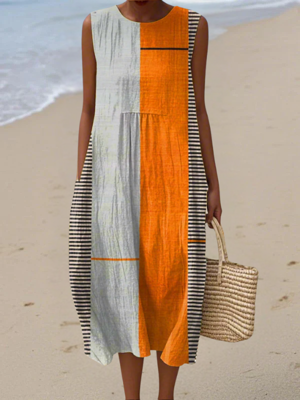Multicolor Color Block Midi Dress for Women