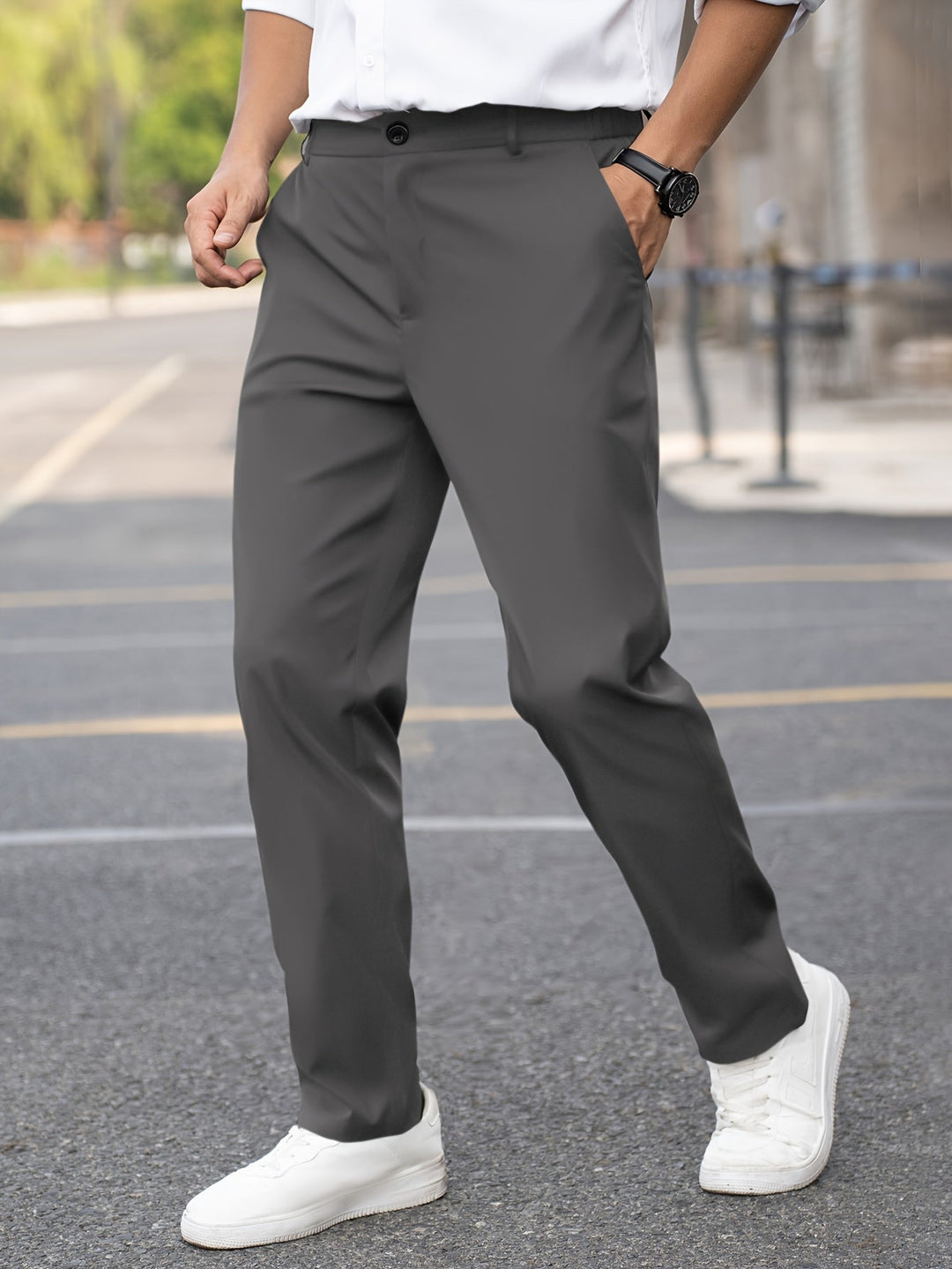 Dark Gray Tailored Straight-Leg Trousers for Men