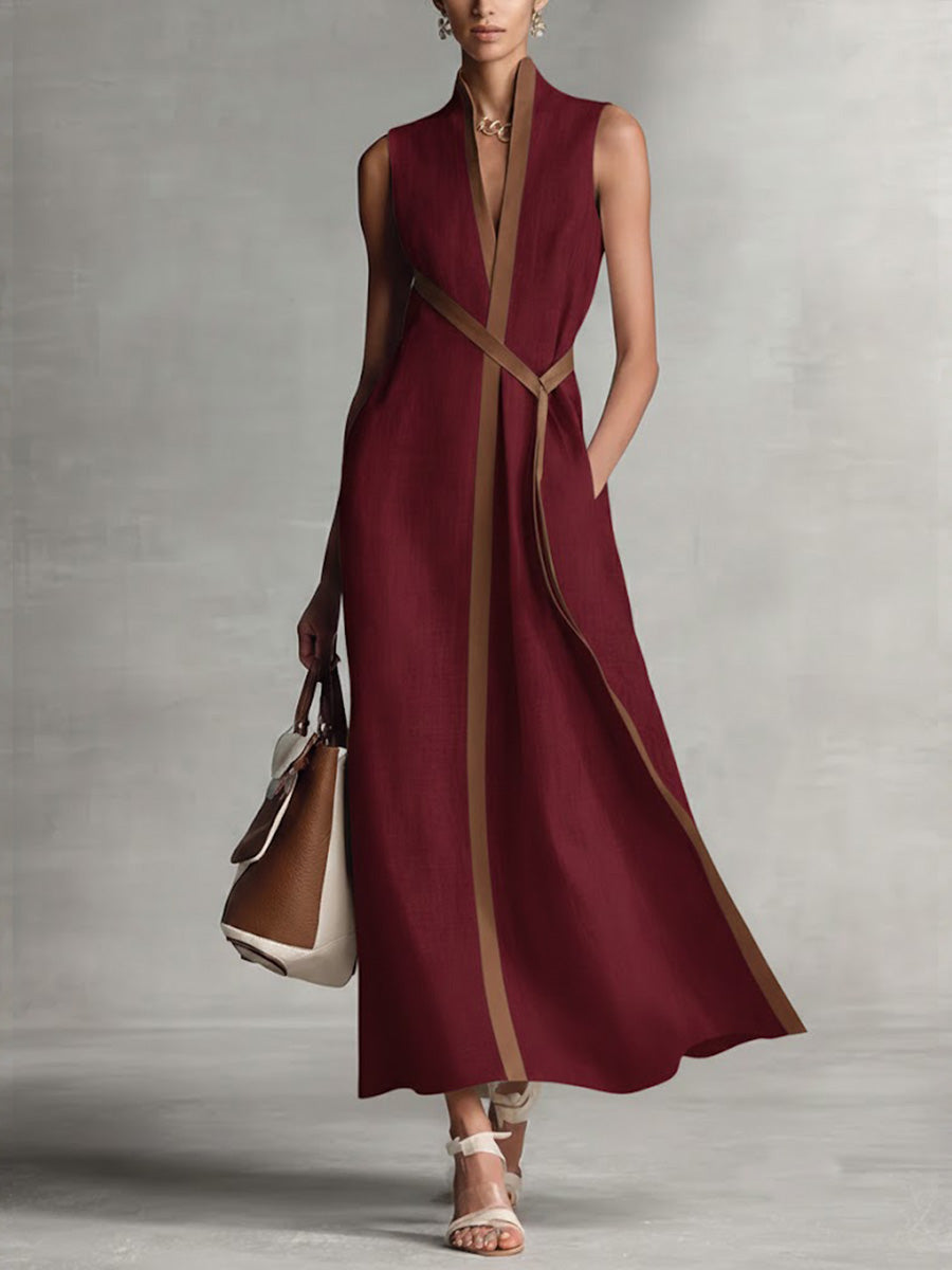 Contrast-Trim Sleeveless Midi Dress for Women