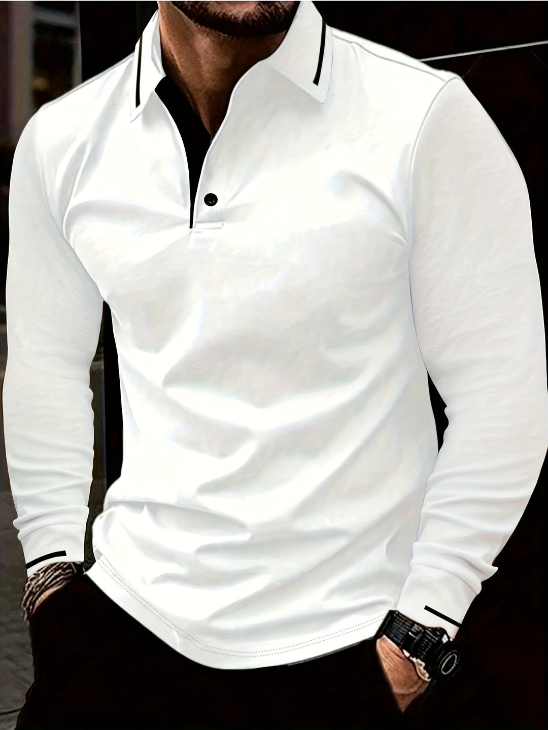Long-Sleeve Polo Shirt for Men, Refined Style