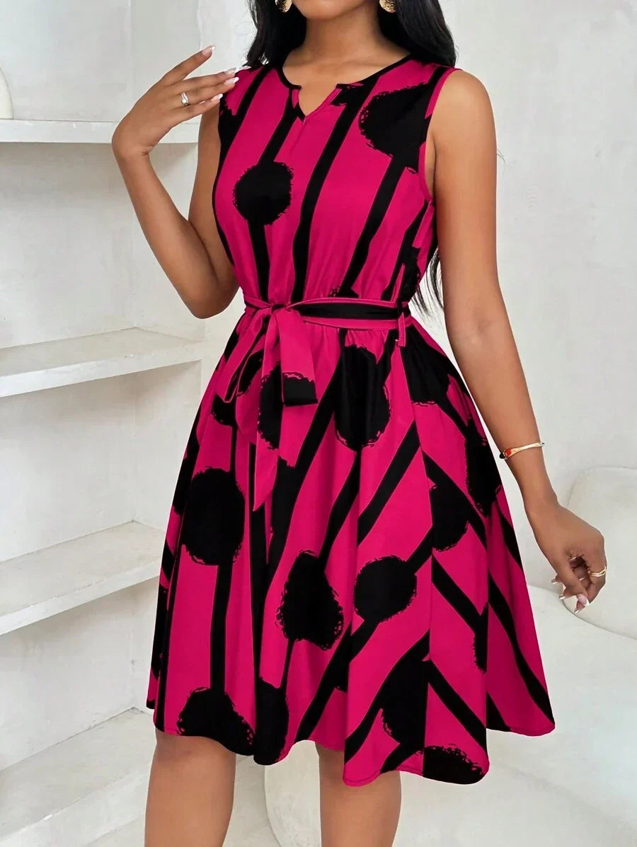 Geometric Print Tie-Waist Dress for Women, Elegant Style