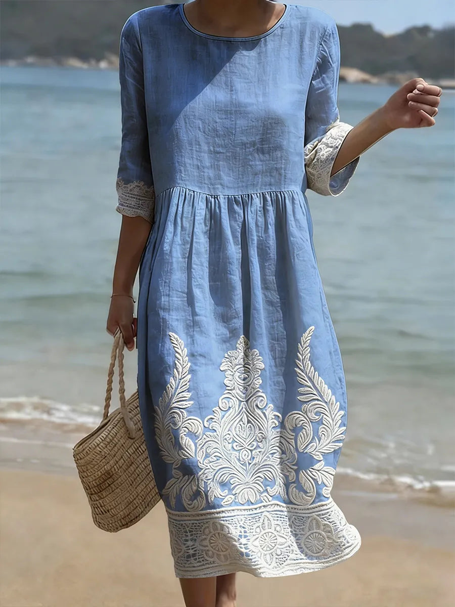 Floral Mid Sleeve Dress for Women, Elegant Style