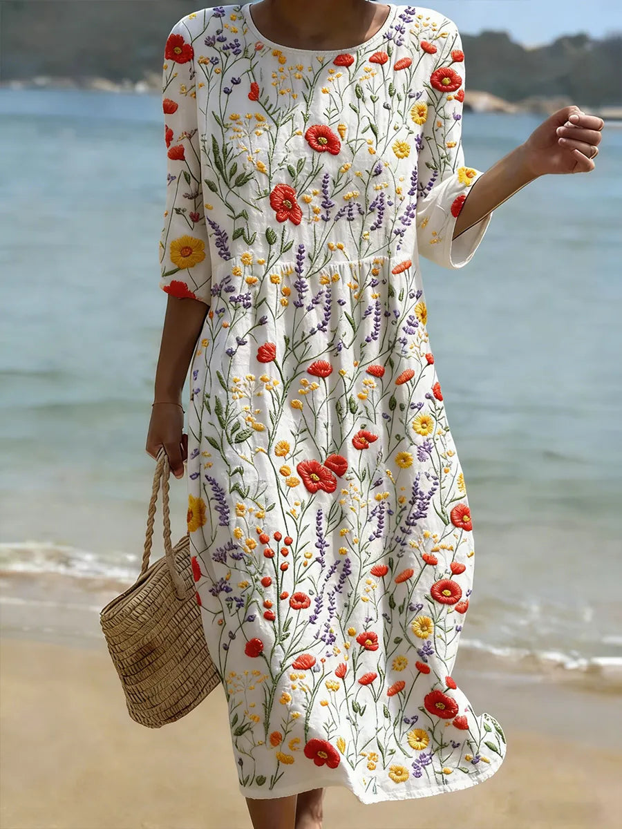 Ladies Stylish Mid Sleeve Floral Dress