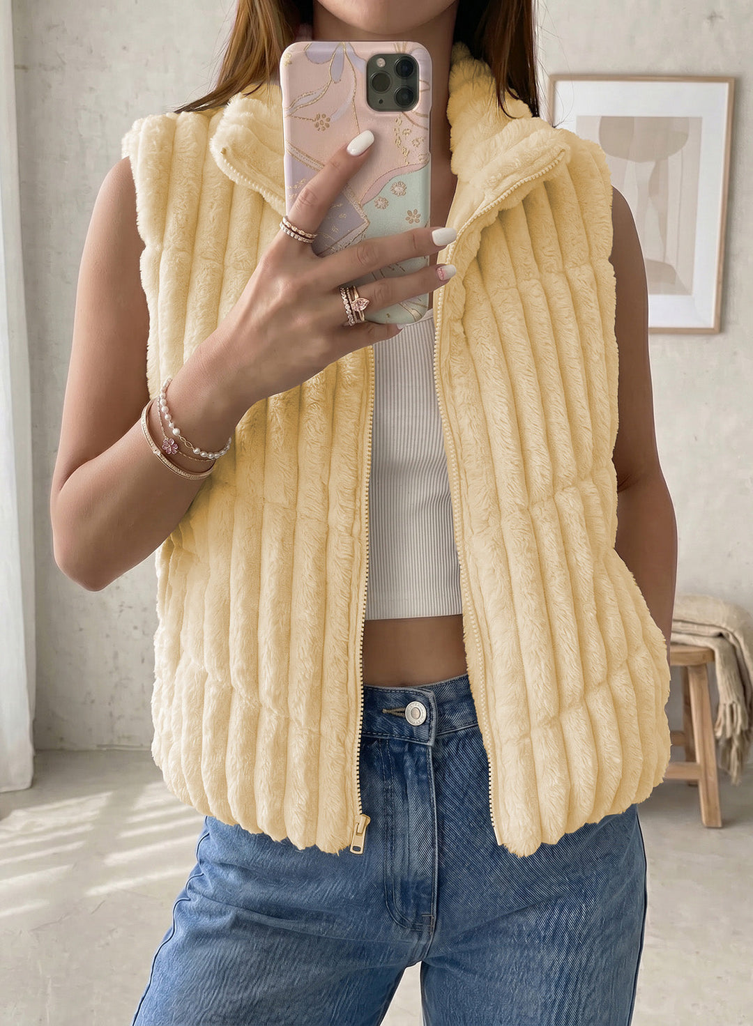 Women's Striped Wool Zip-Up Vest