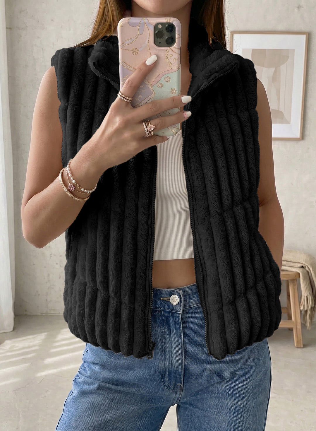 Women's Striped Wool Zip-Up Vest
