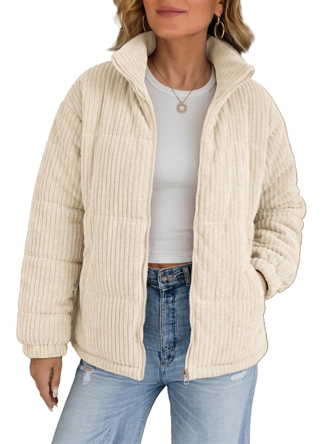 Women's Corduroy Winter Puffer Coat
