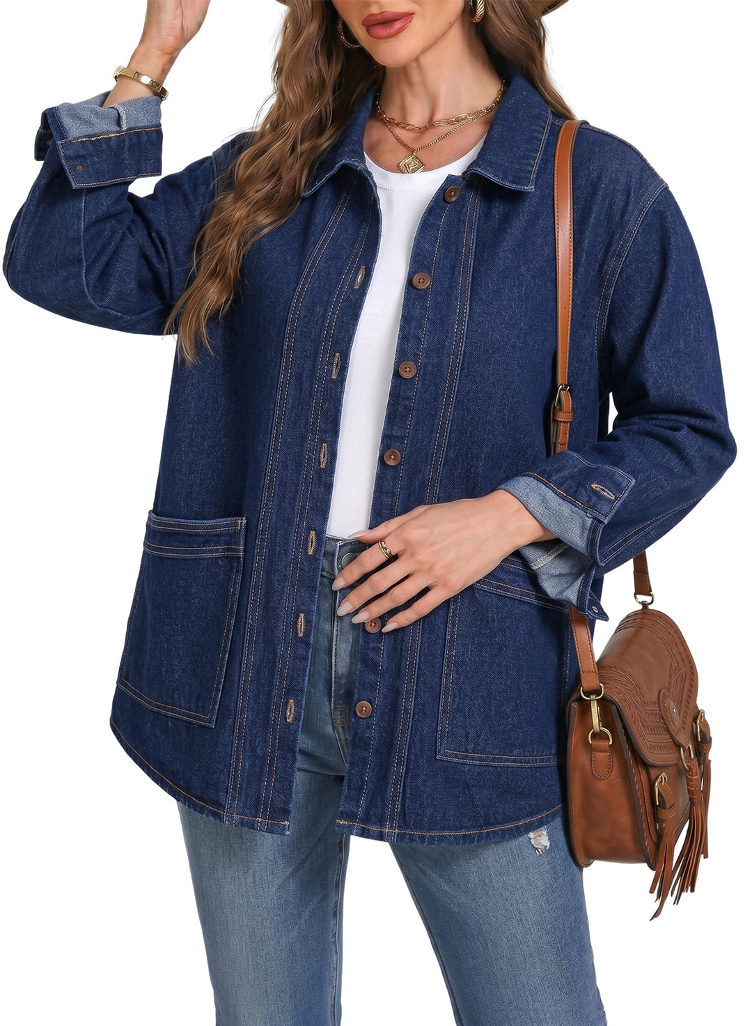 Women's Oversized Button-Front Denim Jacket