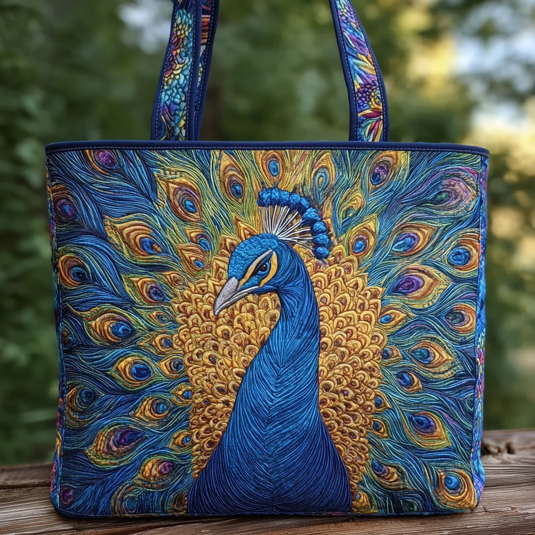 Blue Stylish Peacock Art Tote Bag