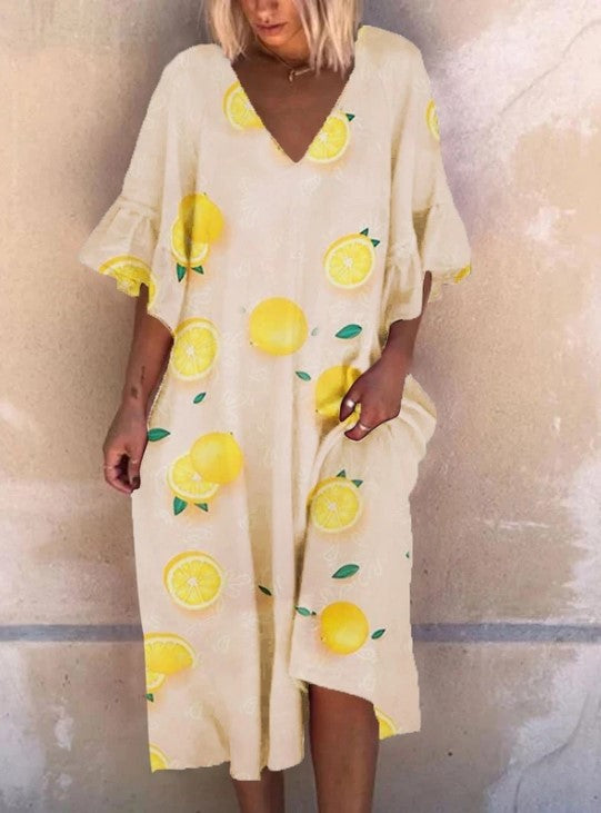 Women's Short Sleeve Printed Midi Dress