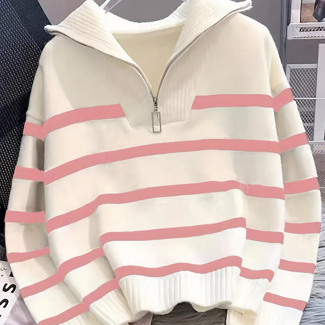 Striped Quarter-Zip Sweater for Women