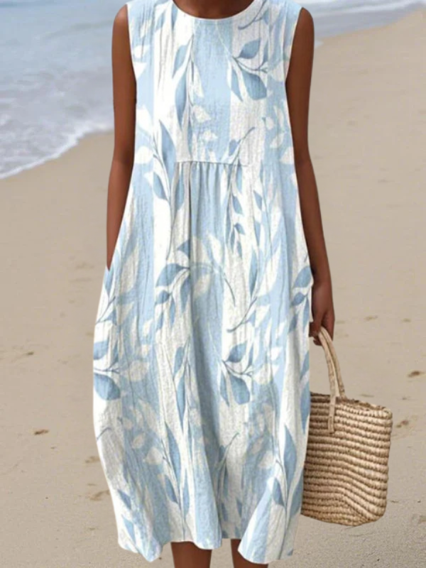 Midi Dress with Leaf Print for Women, Plus Size
