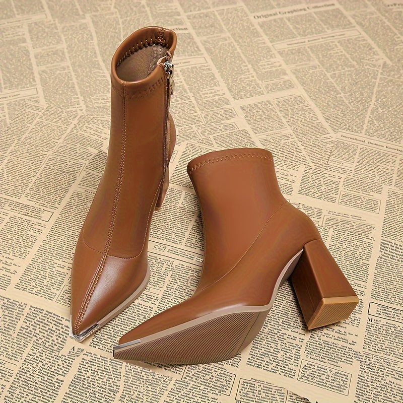 Pointed-Toe Chunky Heel Ankle Boots for Women