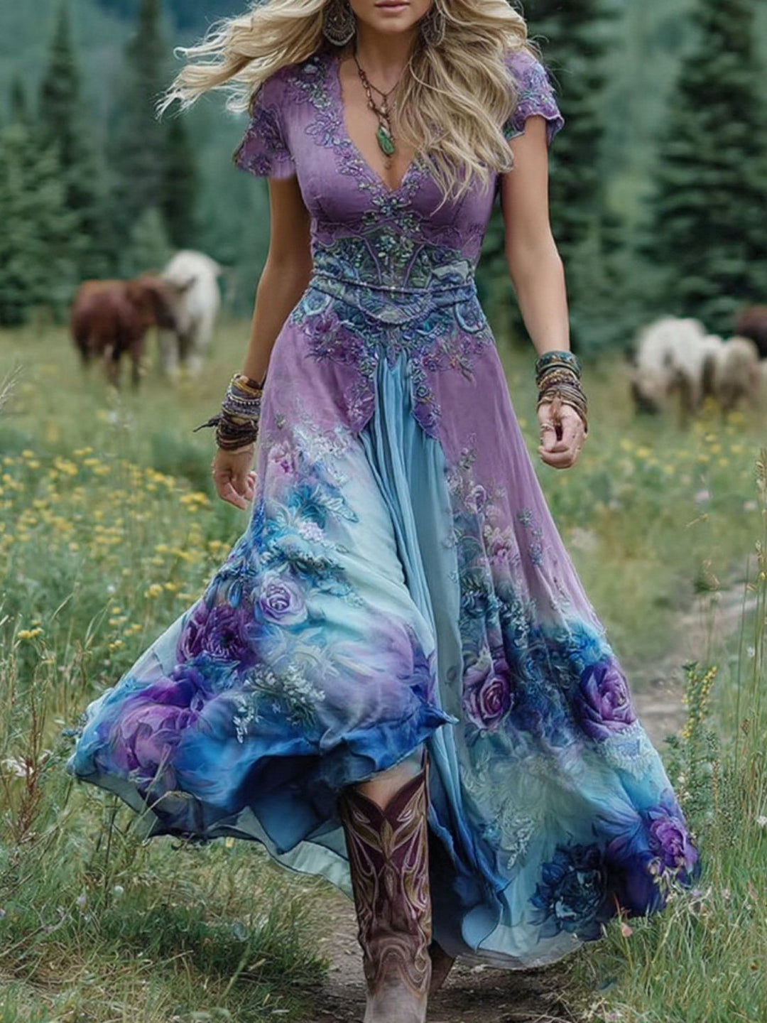 Elegant Floral Maxi Dress for Women, Plus Size