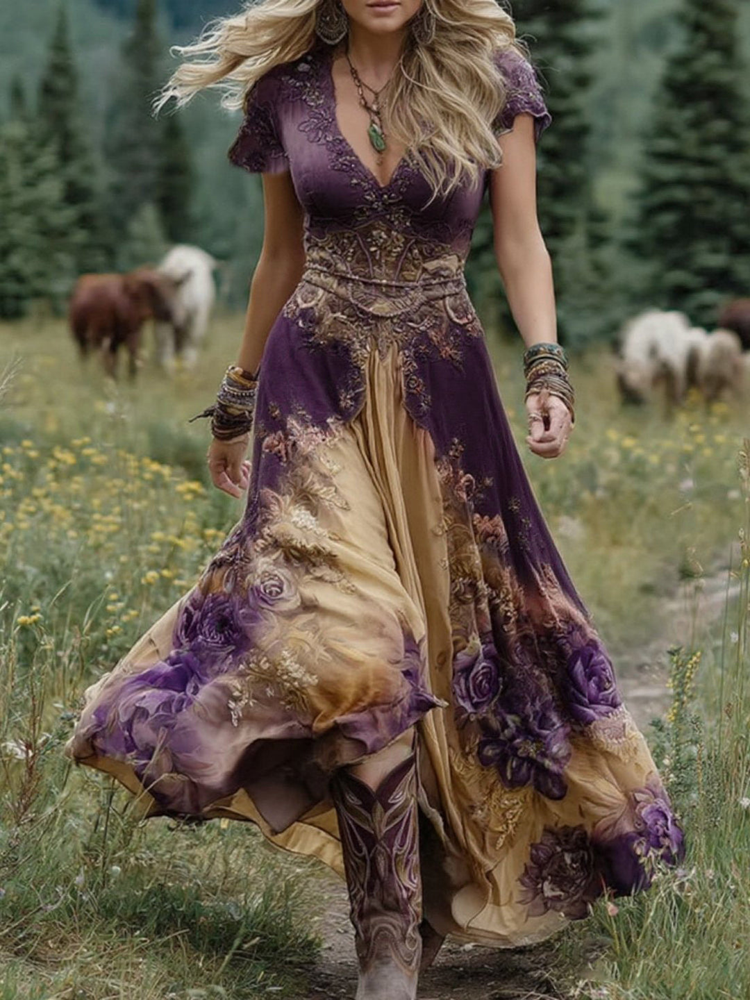 Elegant Floral Maxi Dress for Women, Plus Size