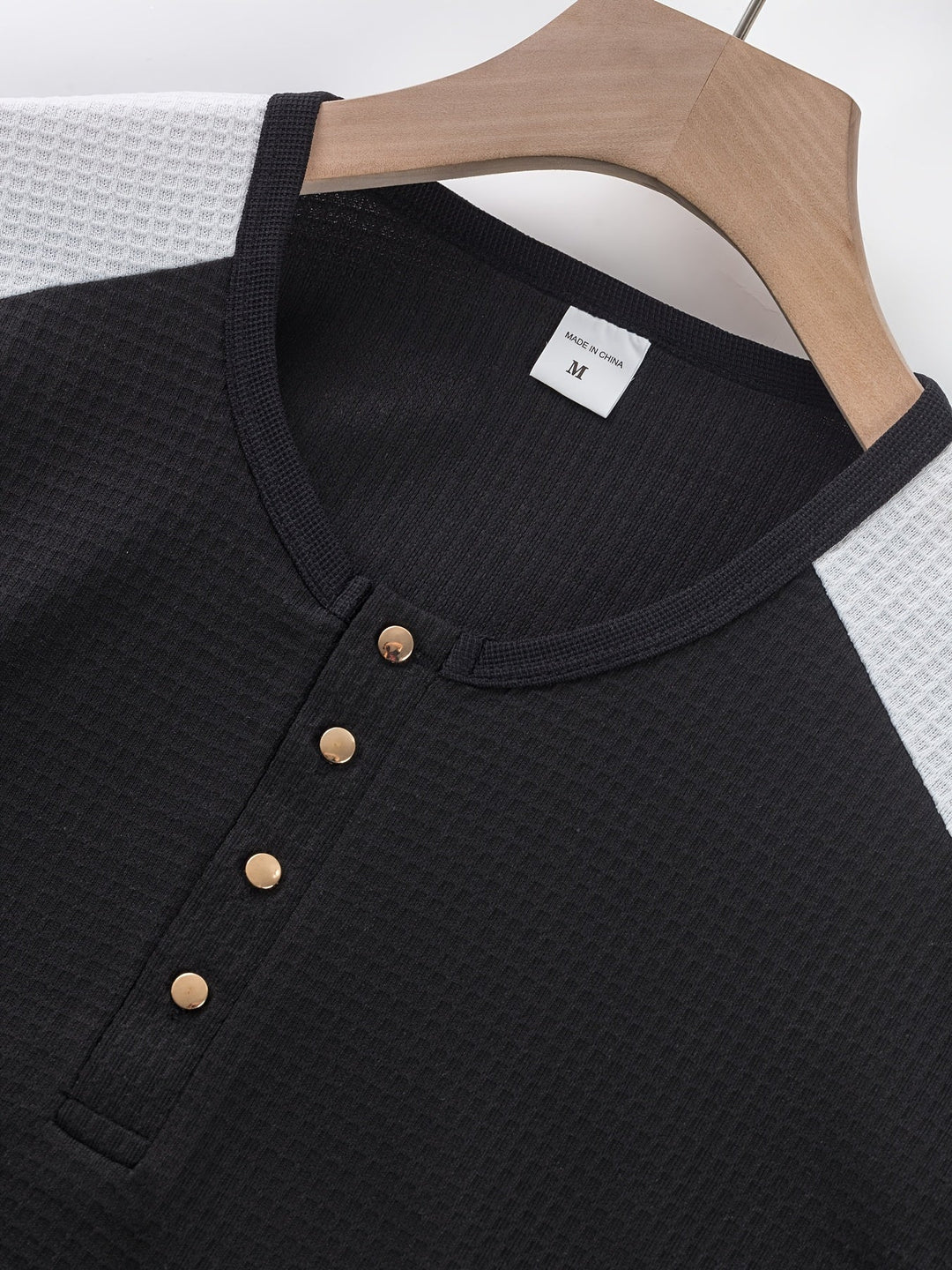 Textured Long-Sleeve Henley for Men, Plus Size