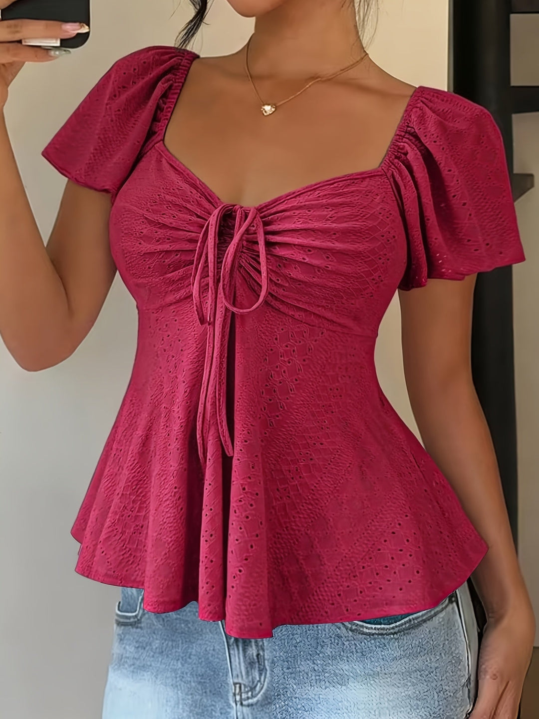 Flutter-Sleeve Peplum Top for Women