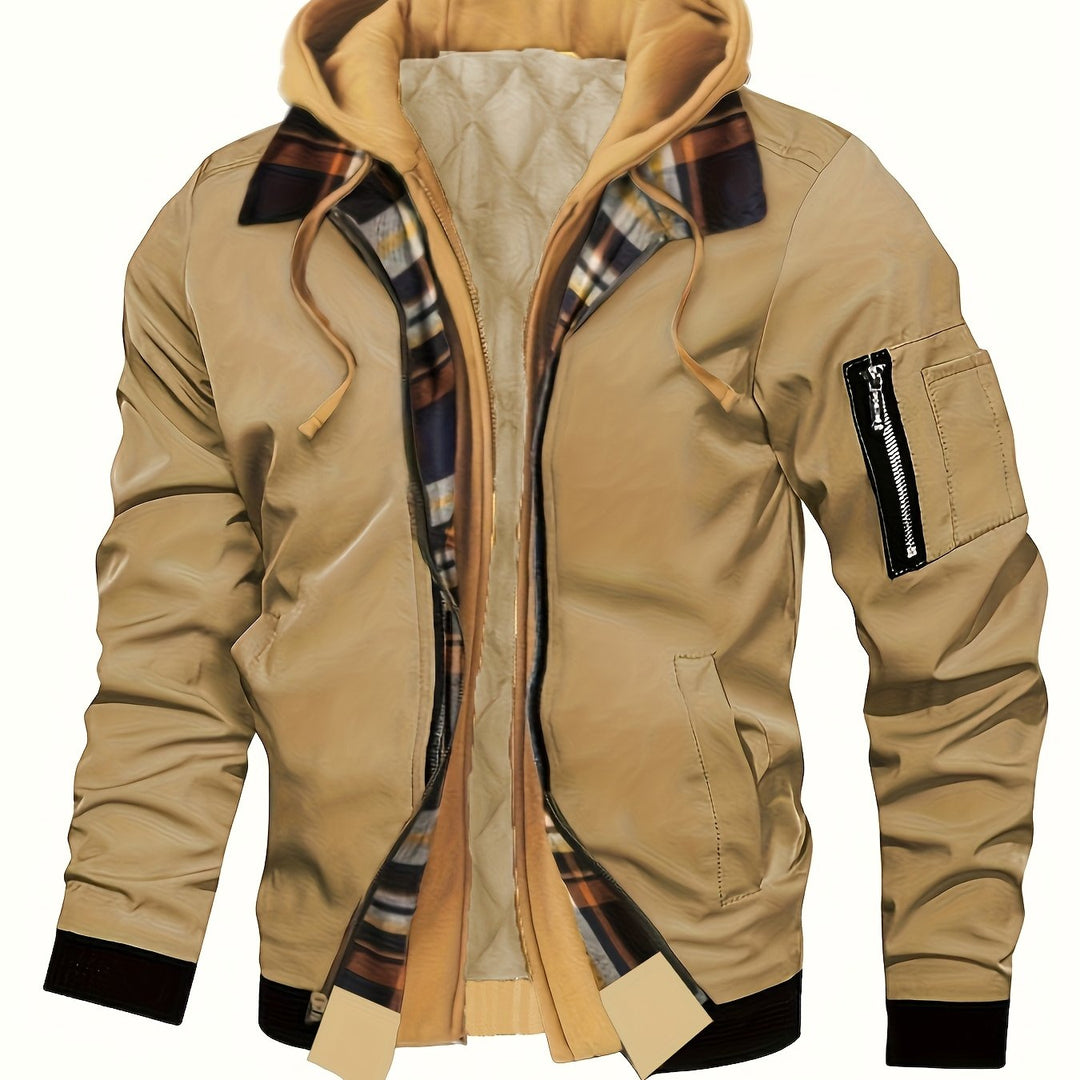 Hooded Warm-Lined Zip Jacket for Men, Plus Size