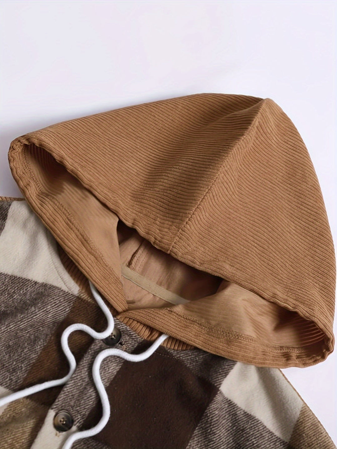 Rust Checked Hooded Overshirt Jacket for Men