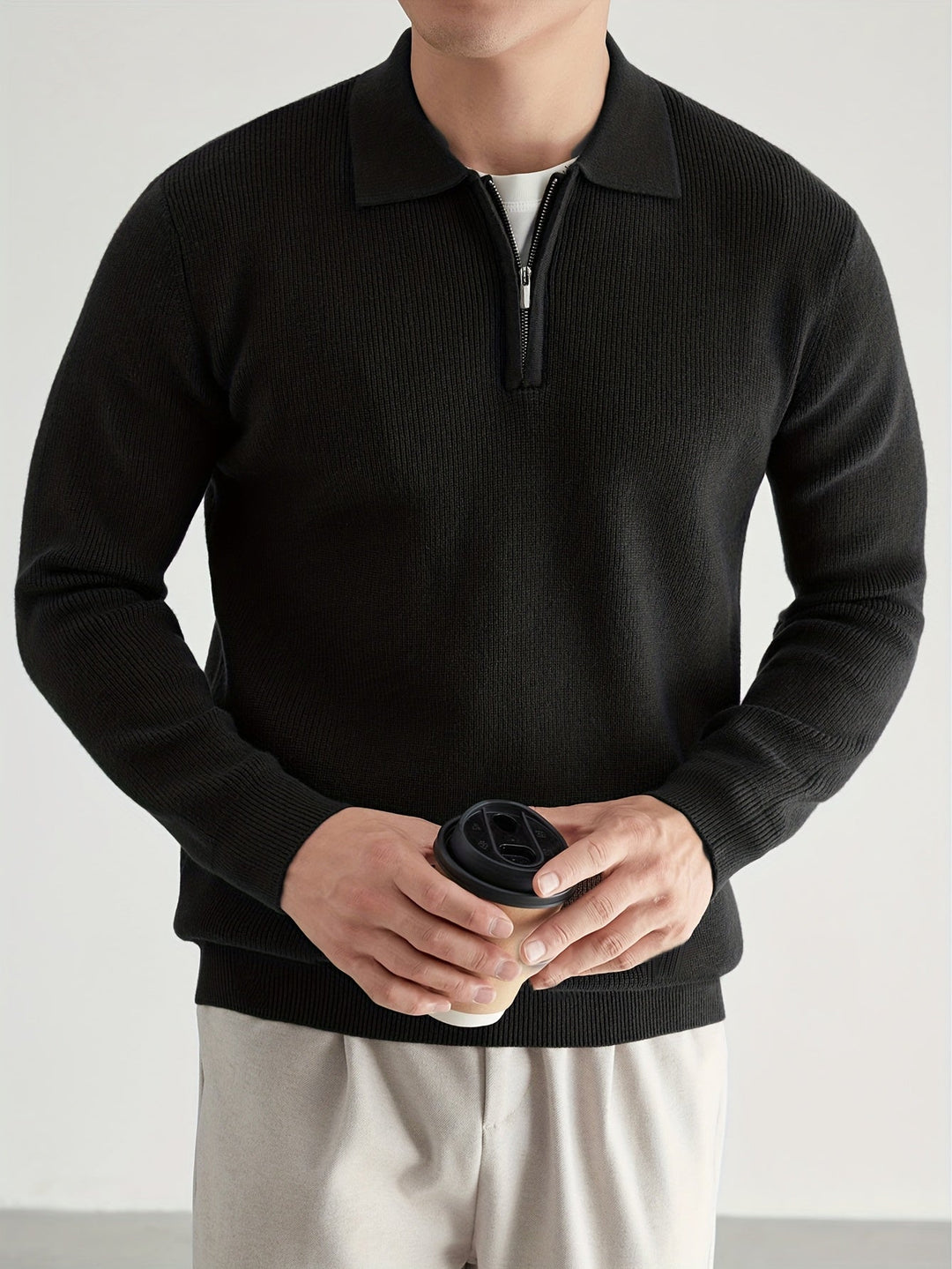 Refined Quarter-Zip Polo Sweater for Men, Plus Size