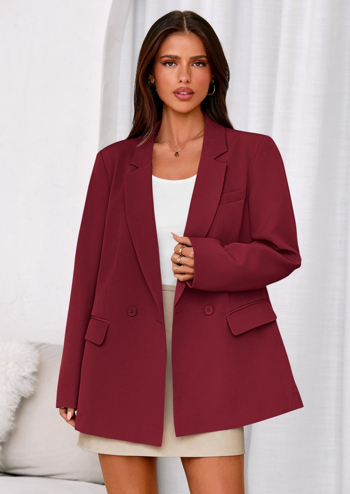 Women's Pocketed Business Workwear Casual Blazer – Burgundy