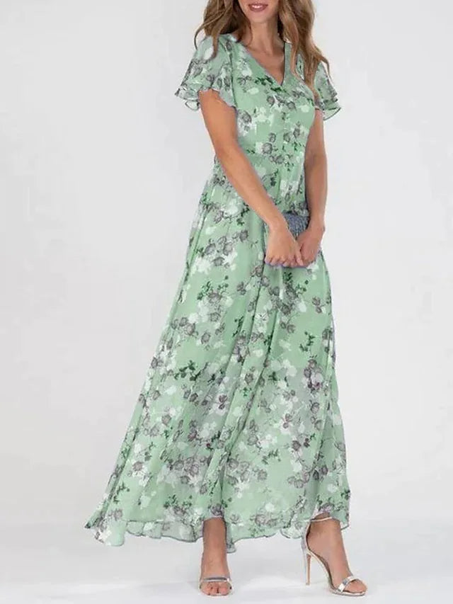 Floral Short Sleeve Dress, Women's Elegant Fit