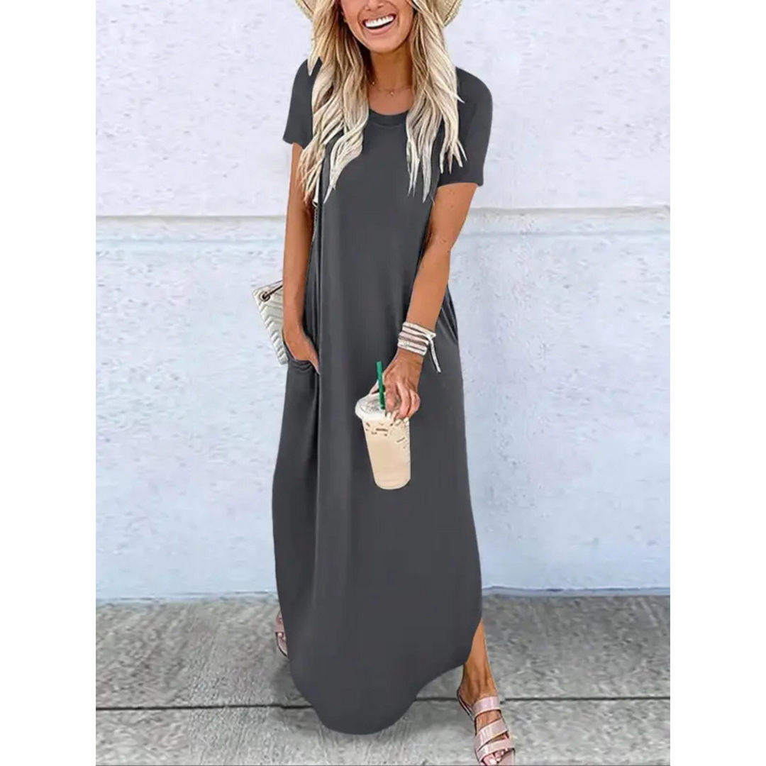 Ladies Casual Summer Round Neck Maxi Dress