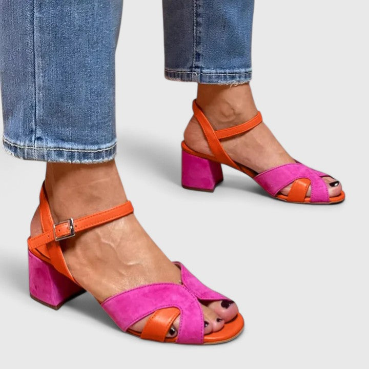 Orthopedic Color Block Chunky Heels for Women, Arch Support