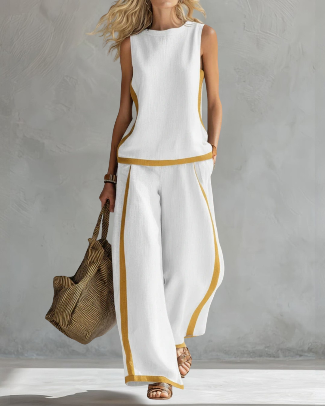 Sleeveless and Wide Trouser Set for Women, Elegant Style