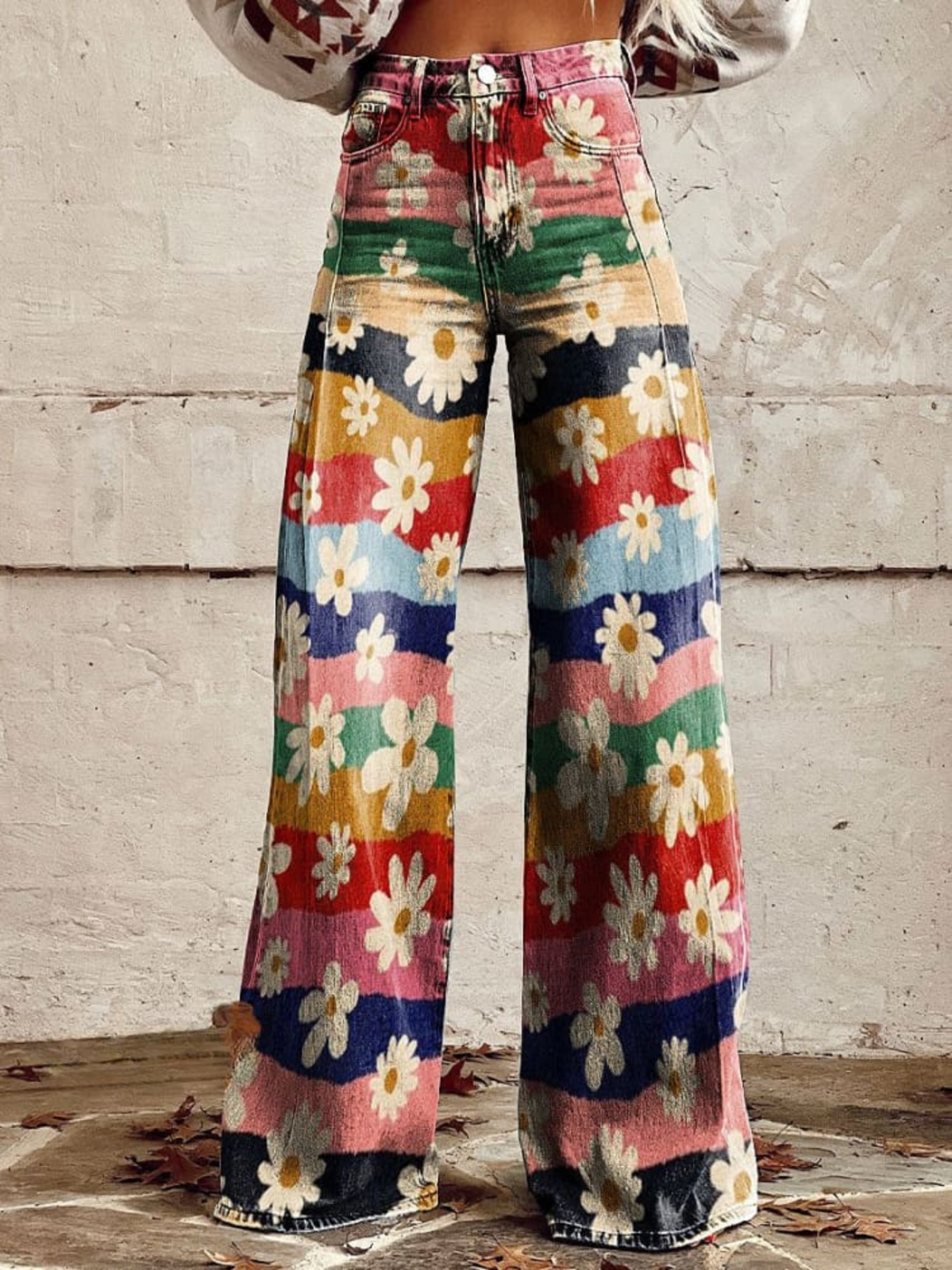 Multicolor Elegant Multicolor Floral Pants