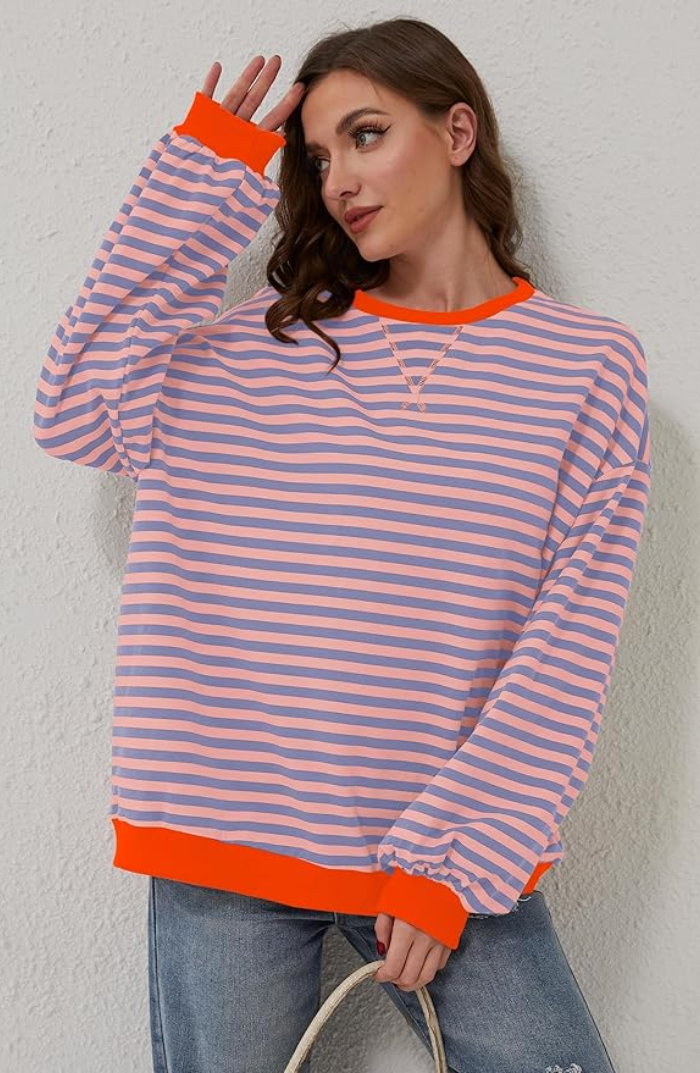 Striped Round-Neck Pullover for Women