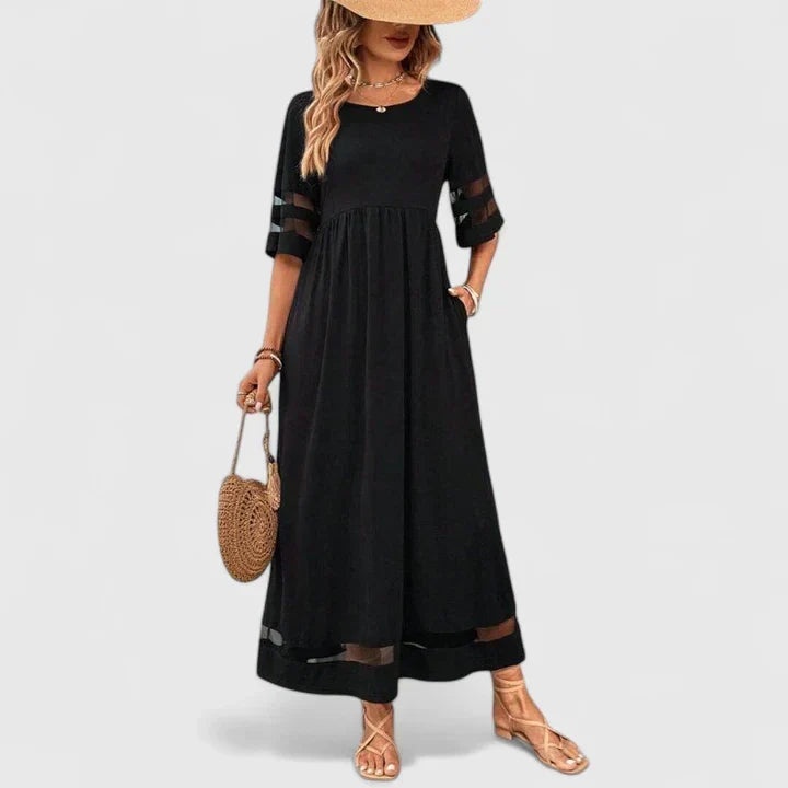 Elegant Round Neck Mid Sleeve Dress for Women, Plus Size