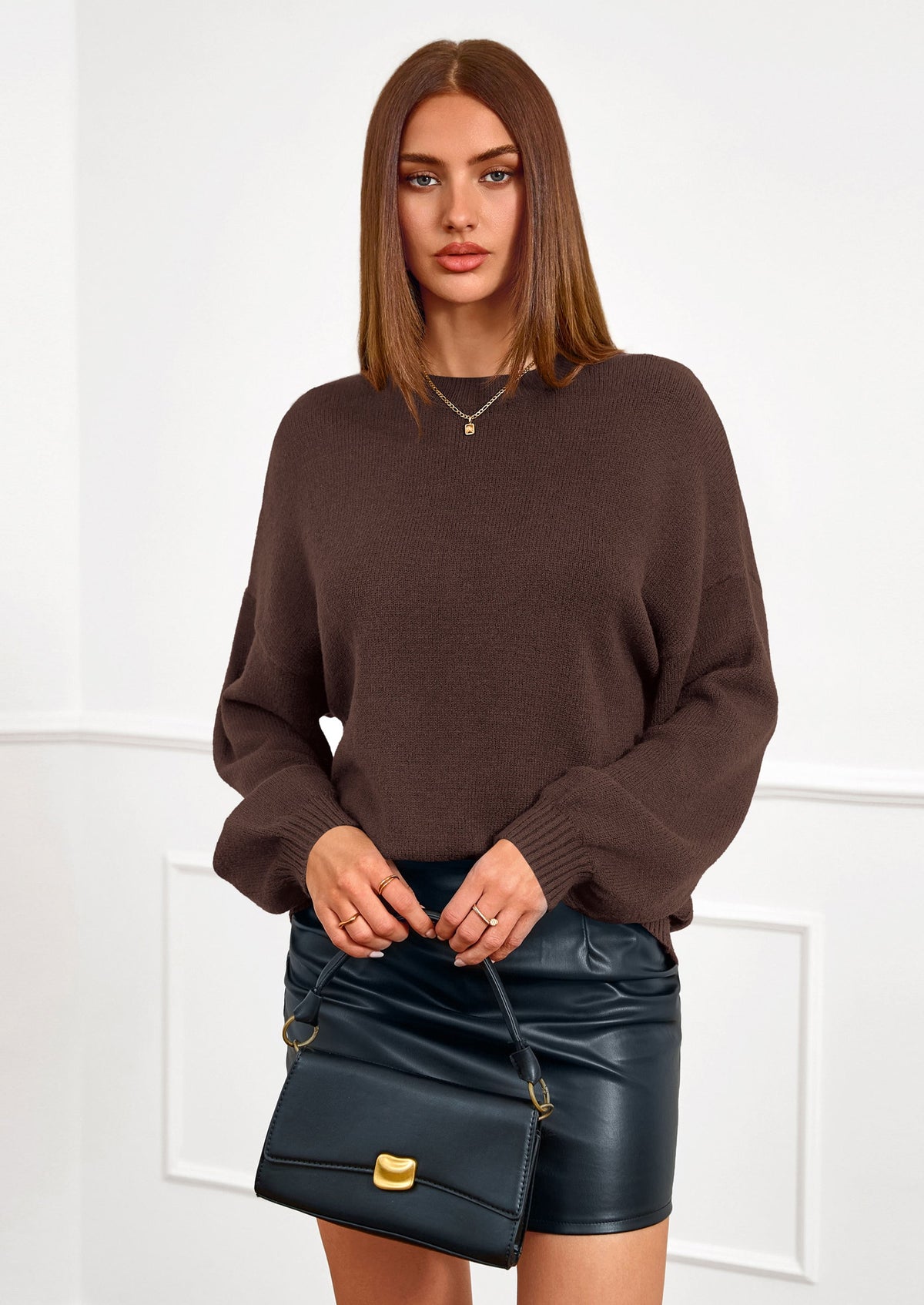 Women's Chunky Knit Oversized Casual Sweater – Brown
