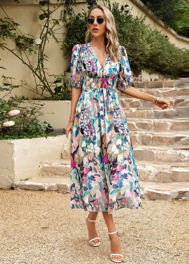 Floral Midi Dress, Women's Flattering Fit