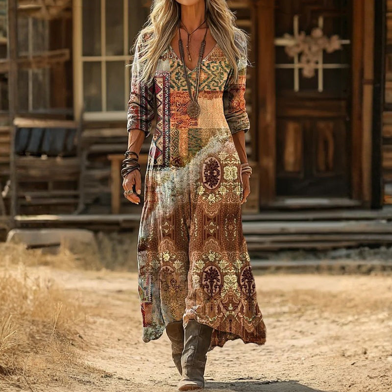 Women's Vintage-Inspired Long Sleeve Casual Dress