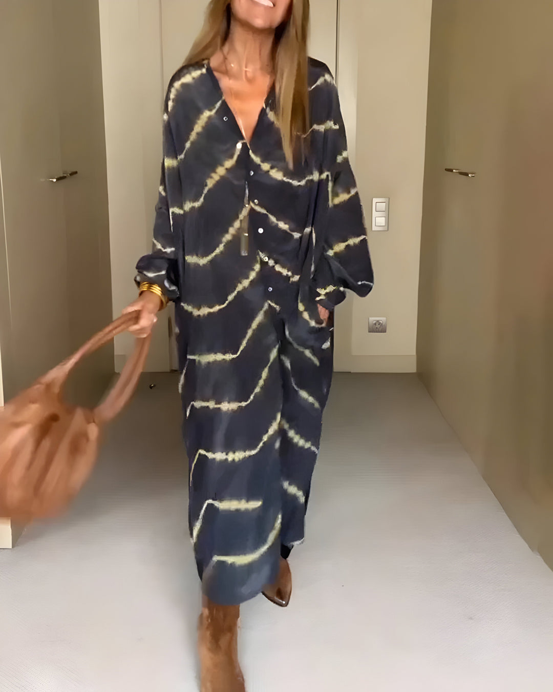 Blue Classic Bohemian V-Neck Dress for Women