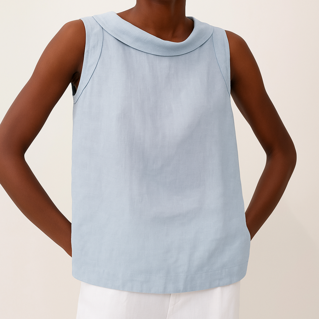 Sleeveless Roll Collar Top for Women, Casual Style