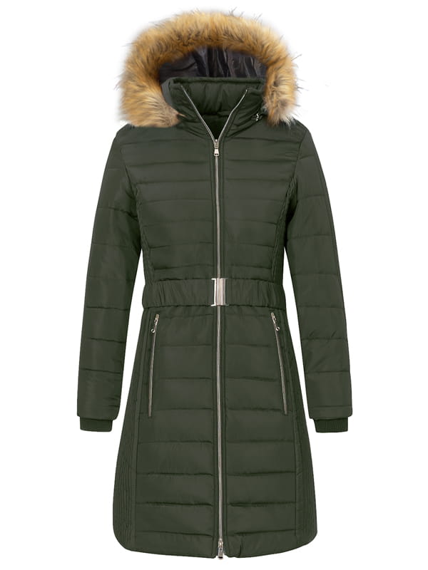 Women's Hooded Quilted Faux Fur Winter Jacket